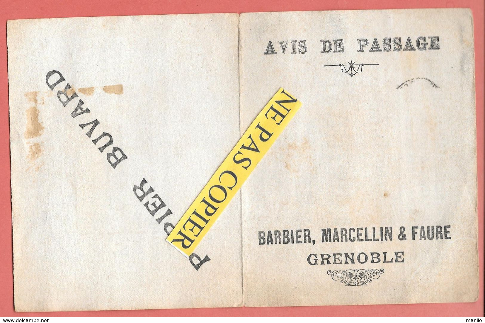 Buvard Servant De PUBLICITE Et AVIS De PASSAGE - BARBIER, MARCELLIN Et FAURE à GRENOBLE (anc. POCAT 1833) Mercerie,bonne - Textile & Vestimentaire