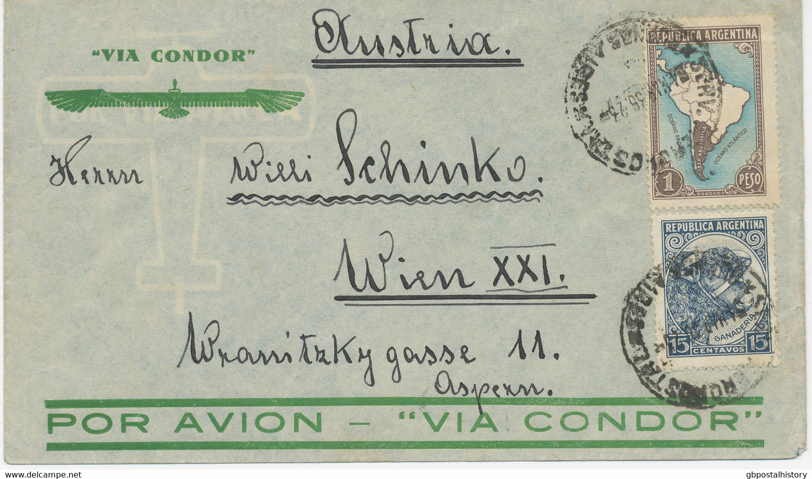 ARGENTINIEN 4.3.1936, Kab.-Condor-Flugpost-Bf "BUENOS AIRES - WIEN" - Luftpost