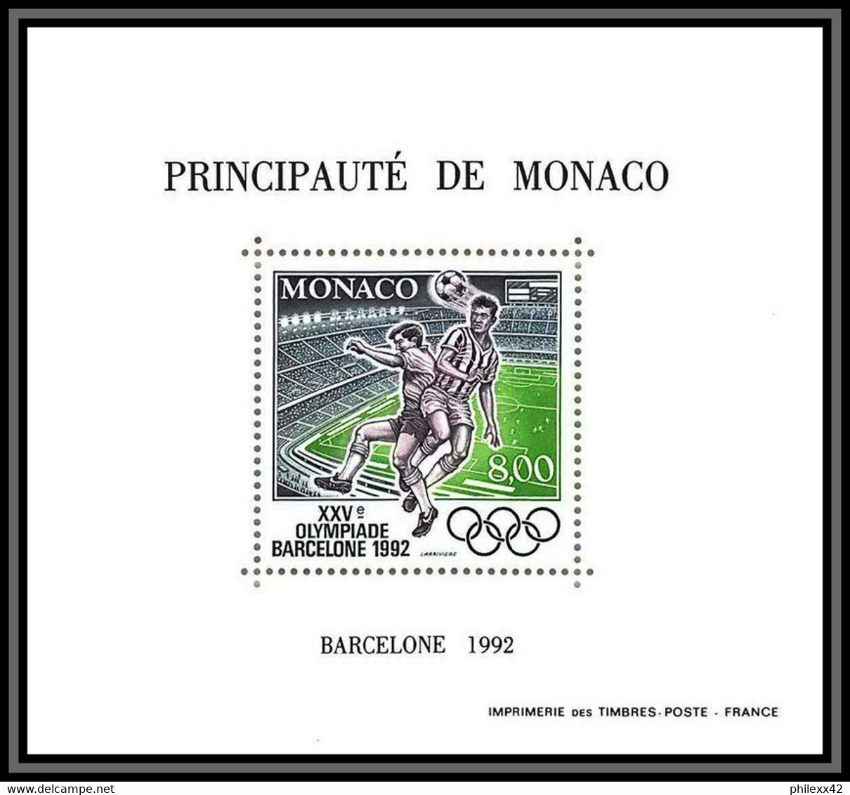 85319/ Discount Monaco Bloc BF Spécial N°18 Football Soccer Jeux Olympiques Olympic Games Barcelone 1992 ** Mnh Cote 155 - Bloques