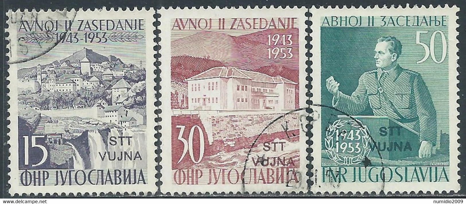 1953 TRIESTE B USATO PARLAMENTO DI JAICE 3 VALORI - RB17-9 - Oblitérés