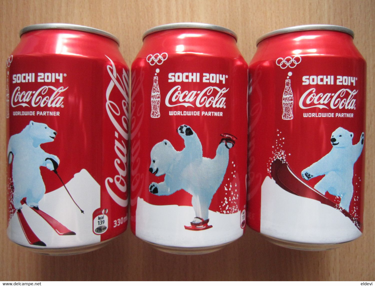 COCA COLA SOCHI 2014 OLYMPIC GAMES Set 3 Cans 330ml Empty Bottom Lithuania LV EE. - Blikken