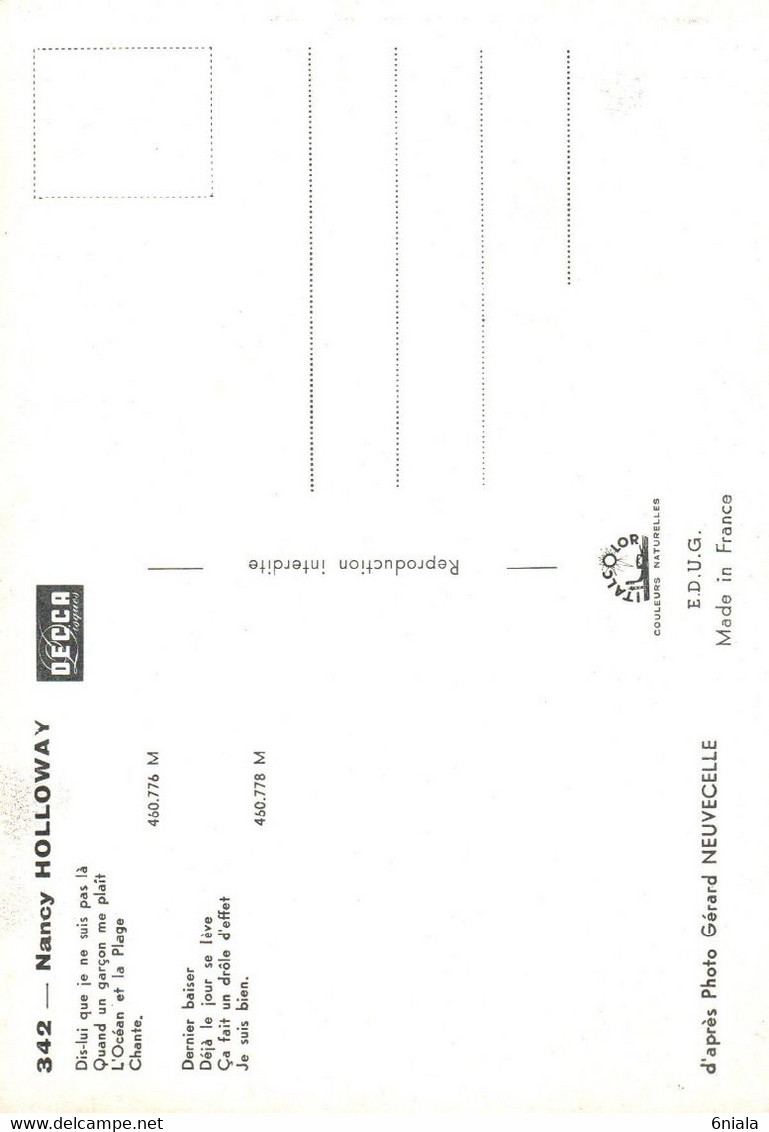 7292 Carte Postale NANCY HOLLOWAY   Chanteuse    Artiste      (scan Recto-verso) - Chanteurs & Musiciens