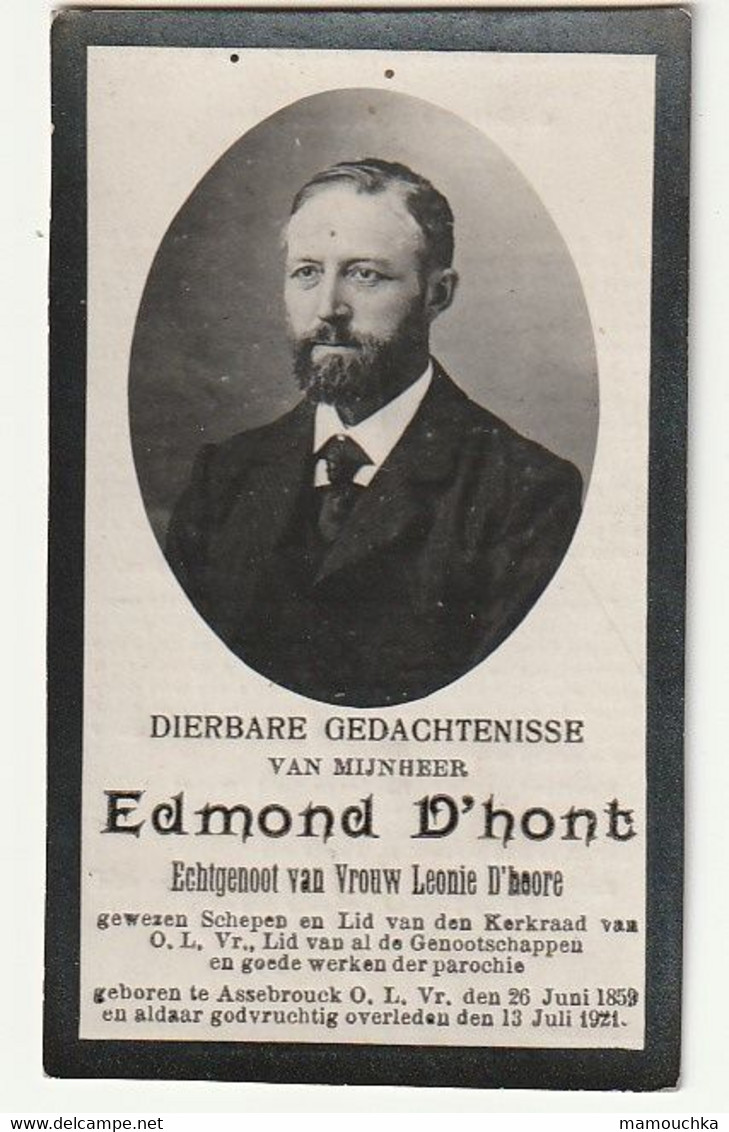 Doodsprentje Edmond D 'HONT Echtg. Leonie D'Hoore Schepen Assebrouck 1859-1921 - Andachtsbilder