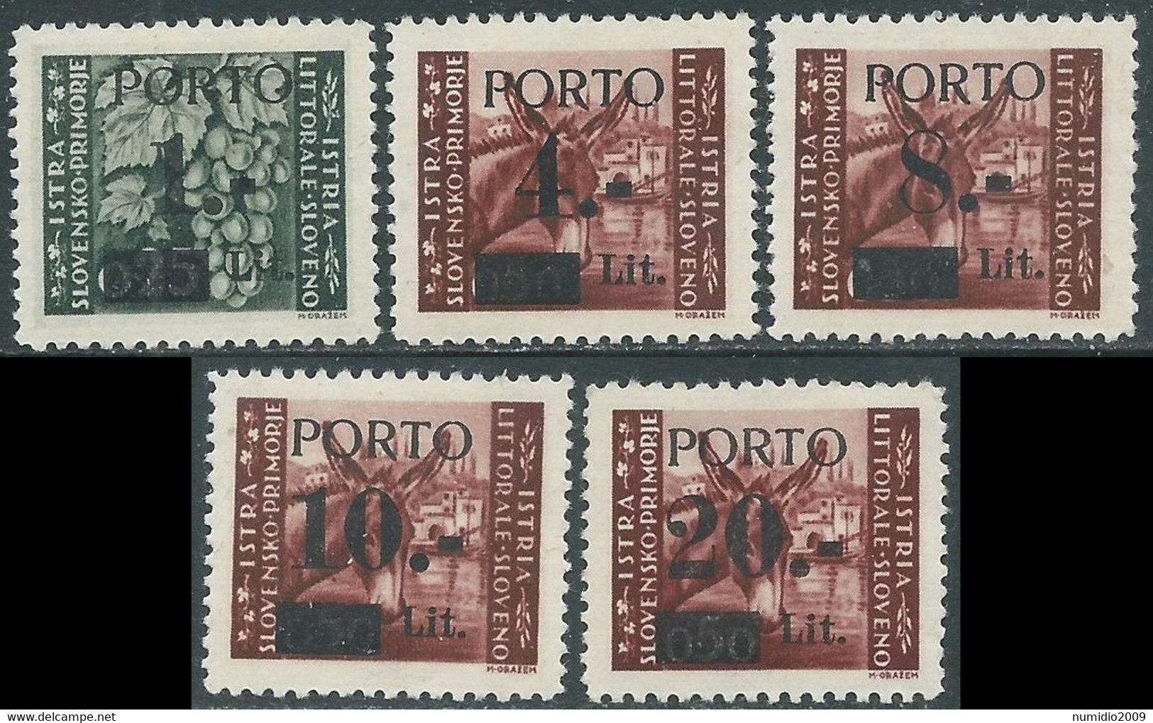 1945 ISTRIA E LITORALE SLOVENO SEGNATASSE 5 VALORI MNH ** - RB33-10 - Occ. Yougoslave: Littoral Slovène