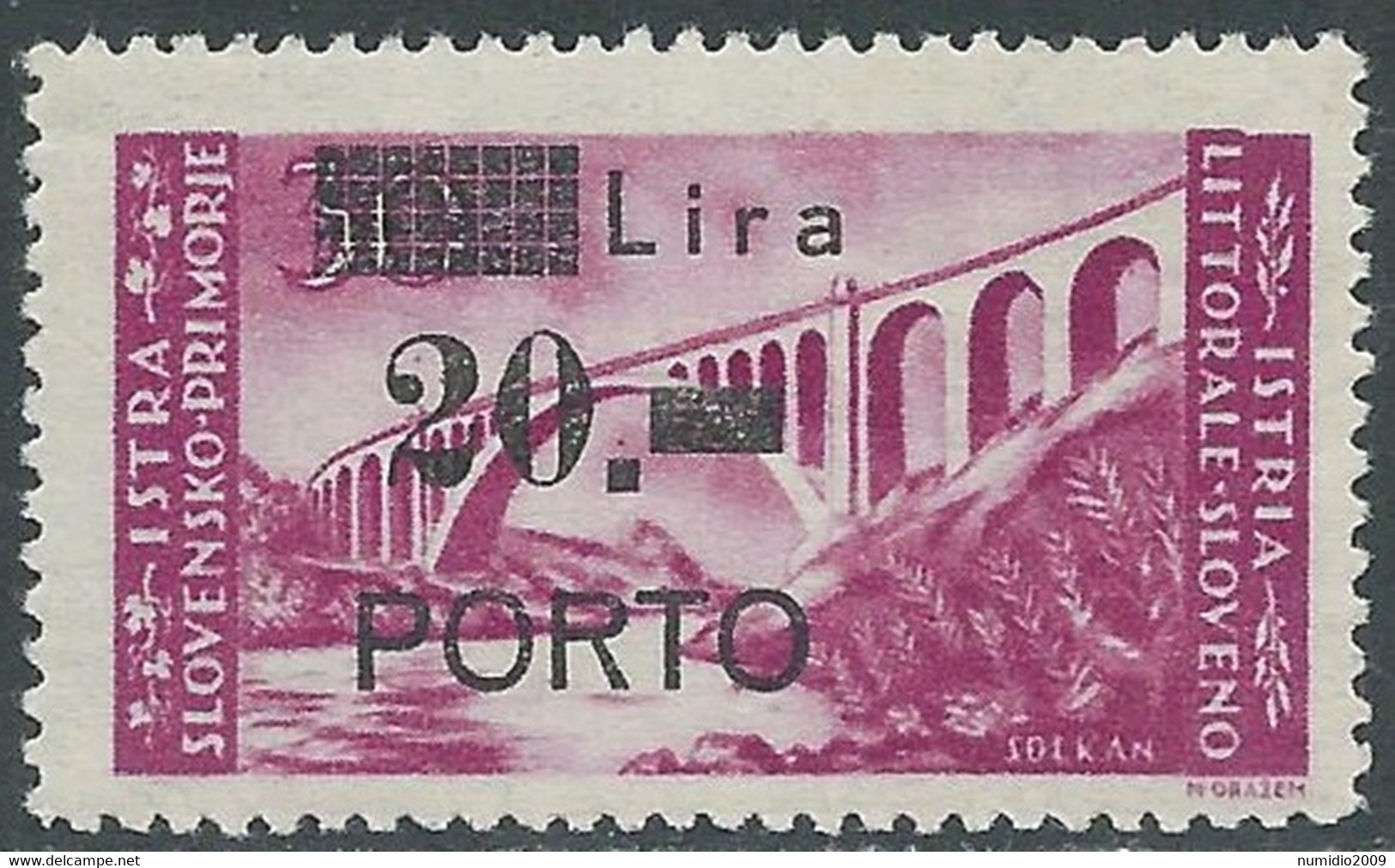 1946 ISTRIA E LITORALE SLOVENO SEGNATASSE PORTO 20 LIRE MNH ** - RB41-9 - Yugoslavian Occ.: Slovenian Shore