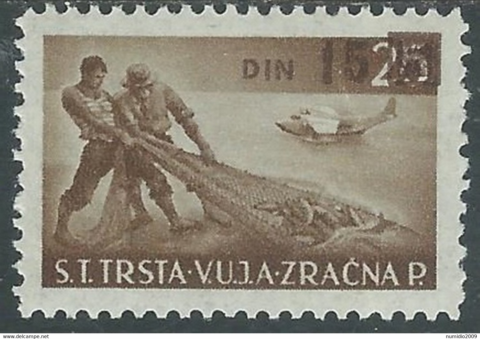 1949 TRIESTE B POSTA AEREA SOPRASTAMPATO 15 SU 25 D MH * - RB33-3 - Poste Aérienne