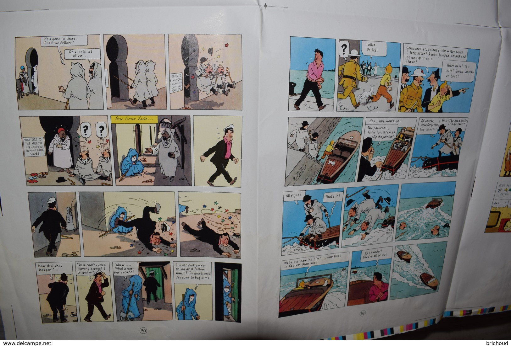 Tintin Le Crabe Aux Pince D'Or Planche D'imprimerie Offset 8 Pgs Anglais Américain 91cm X 63cm - Andere & Zonder Classificatie