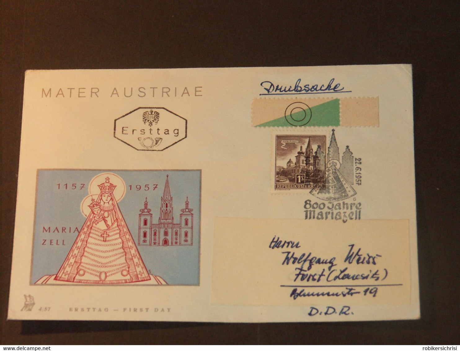 ÖSTERREICH: FDC Ersttag 22.6.1957 Bauten 1 S Mariazell - FDC