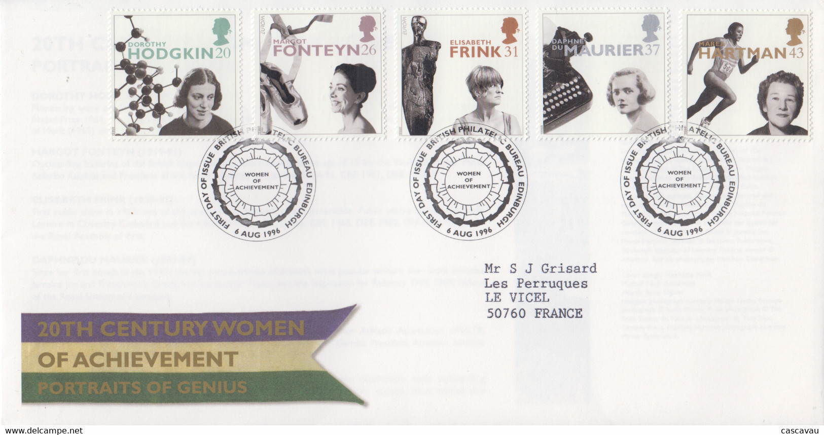 Enveloppe  FDC  1er  Jour   GRANDE  BRETAGNE    Femmes  Célébres  Britanniques   Dont   EUROPA   1996 - 1991-2000 Em. Décimales