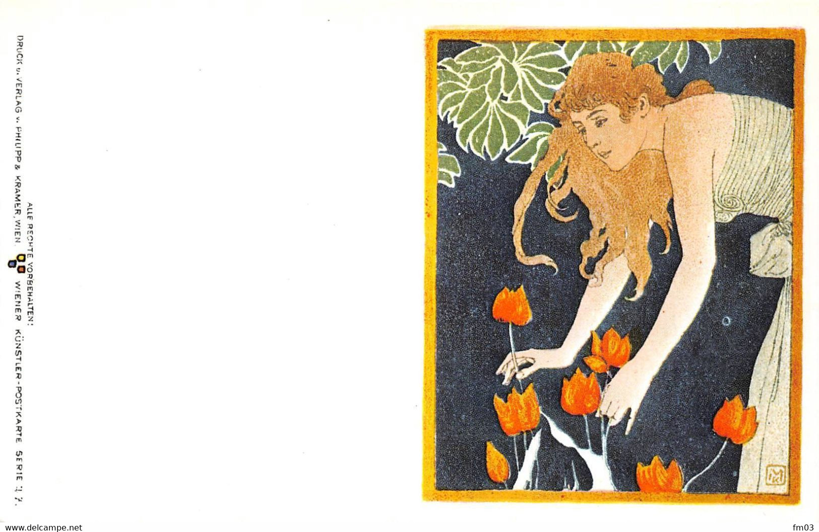 Koloman Moser Philipp & Kramer Réédition Adeca Neudin 136 Femme Fleurs Tulipes - Moser