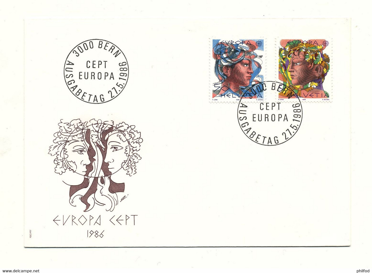 Enveloppe - EUROPA 1986 50 + 90 OBL.27 5 1986 BERN AUSGABETAG - 1986