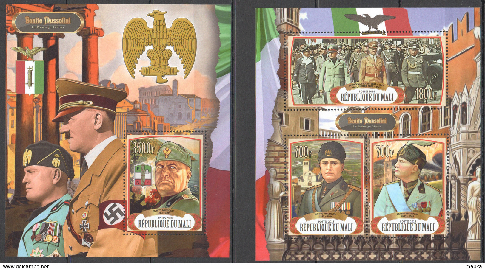 JA229 2018 BENITO MUSSOLINI & GERMAN LEADER WORLD WAR II WWII 1KB+1BL MNH - 2. Weltkrieg