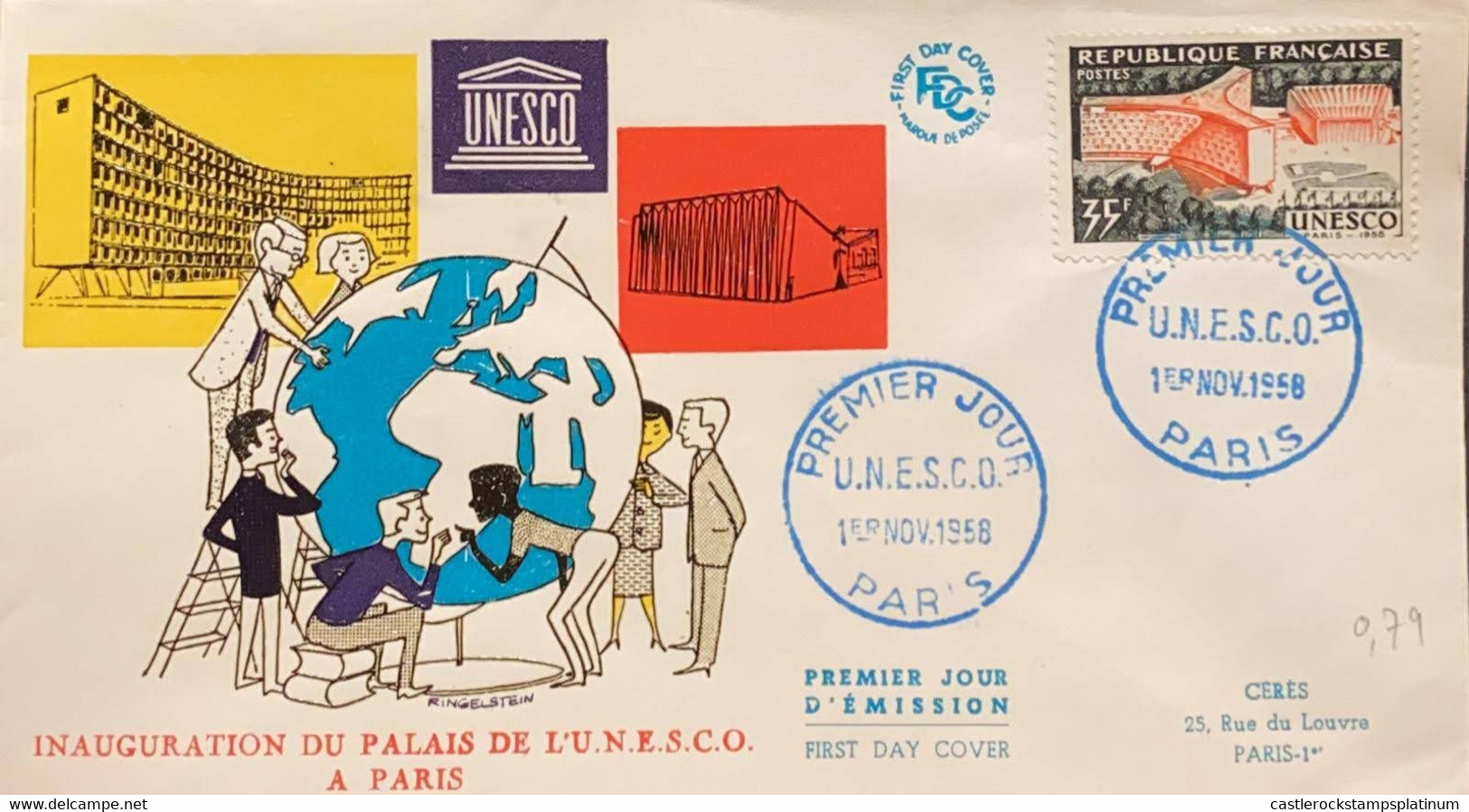 P) 1958 FRANCE, THE OPENING OF THE UNESCO HEADQUARTERS IN PARIS STAMP, FDC, COVER OF INAUGURATION OF THE PALAIS, XF - Altri & Non Classificati