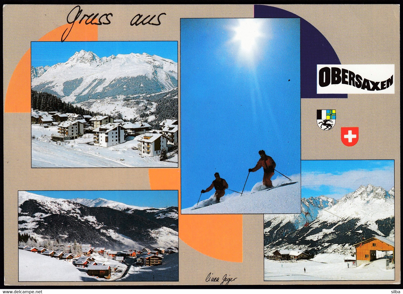 Switzerland Obersaxen 1993 / Gruss Aus Obersaxen / Panorama, Alpine Skiing, Ski Lift - Obersaxen