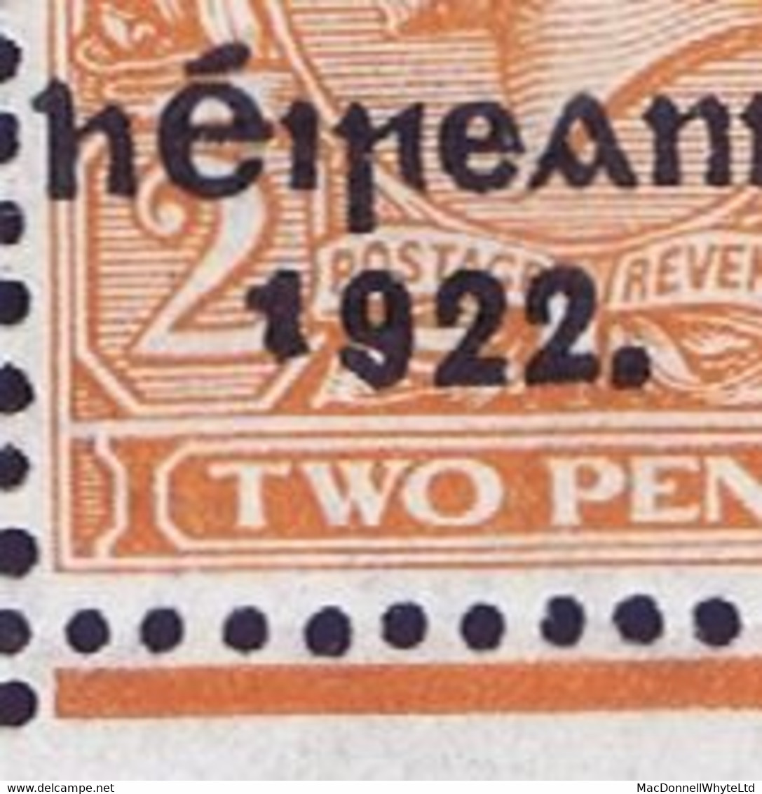 Ireland 1922 Thom Rialtas Blue-black Ovpt On 2d Die 2, Variety 'Frame Break Below N' And 'Short 1 In 1922' In Control St - Ungebraucht