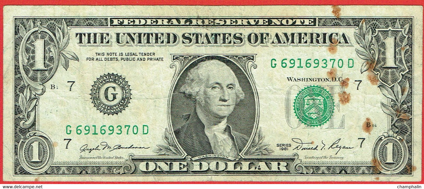 Etats-Unis D'Amérique - Billet De 1 Dollar - George Washington - Chicago G - 1981 - P468A - Federal Reserve (1928-...)