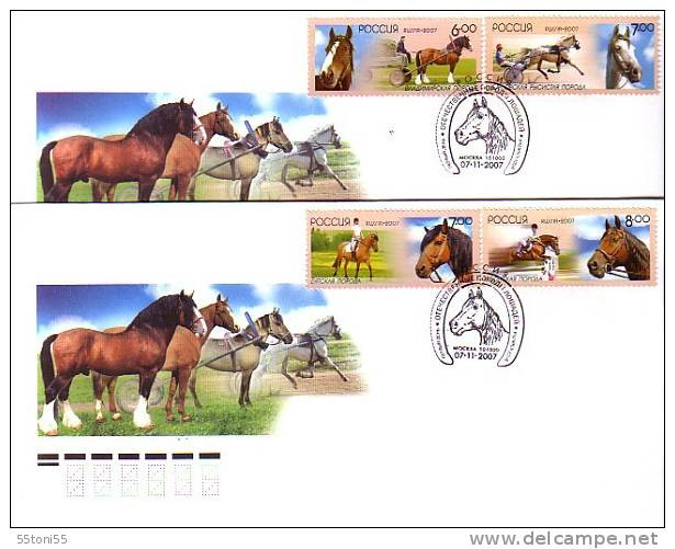 Russie /Russia.2007. Domestic Sorts Of The Horses.  4v. - 2 FDC - FDC