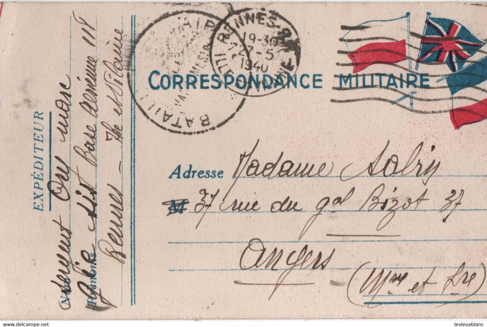 Correspondance Militaire/Sergent ORY/BA 118 Rennes/SABIN Angers/ Bretagne/ Mars 1940          TIMB136 - 1939-45