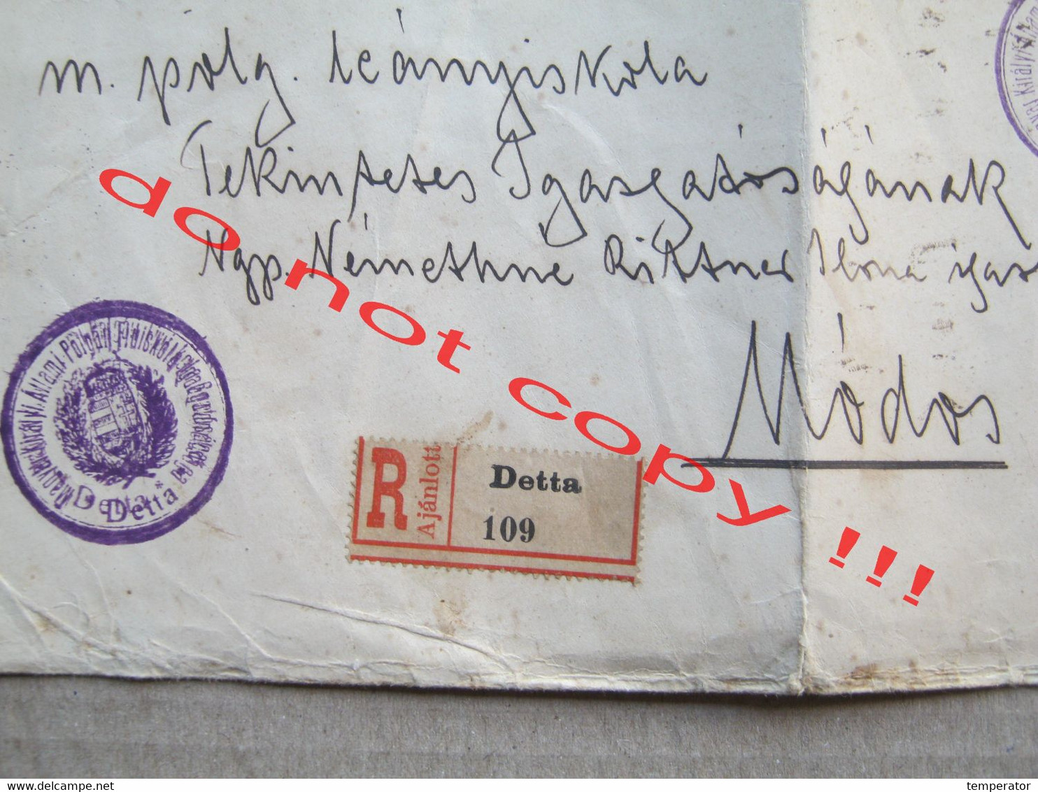 Austro-Hungary, Romania, WW1 / Envelope Dimension 36 X 12,9 Cm ( 1915 ) / Recommended From Detta To Modos ( Jaša Tomić ) - Banat-Bacska