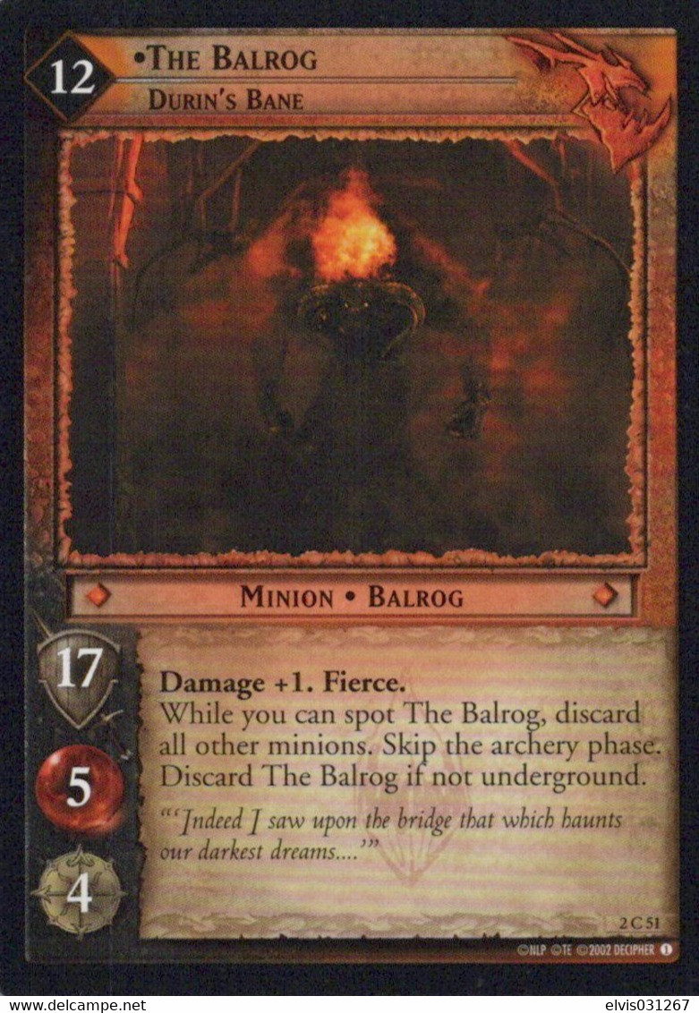Vintage The Lord Of The Rings: #12 The Balrog Durin's Bane - EN - 2001-2004 - Mint Condition - Trading Card Game - El Señor De Los Anillos