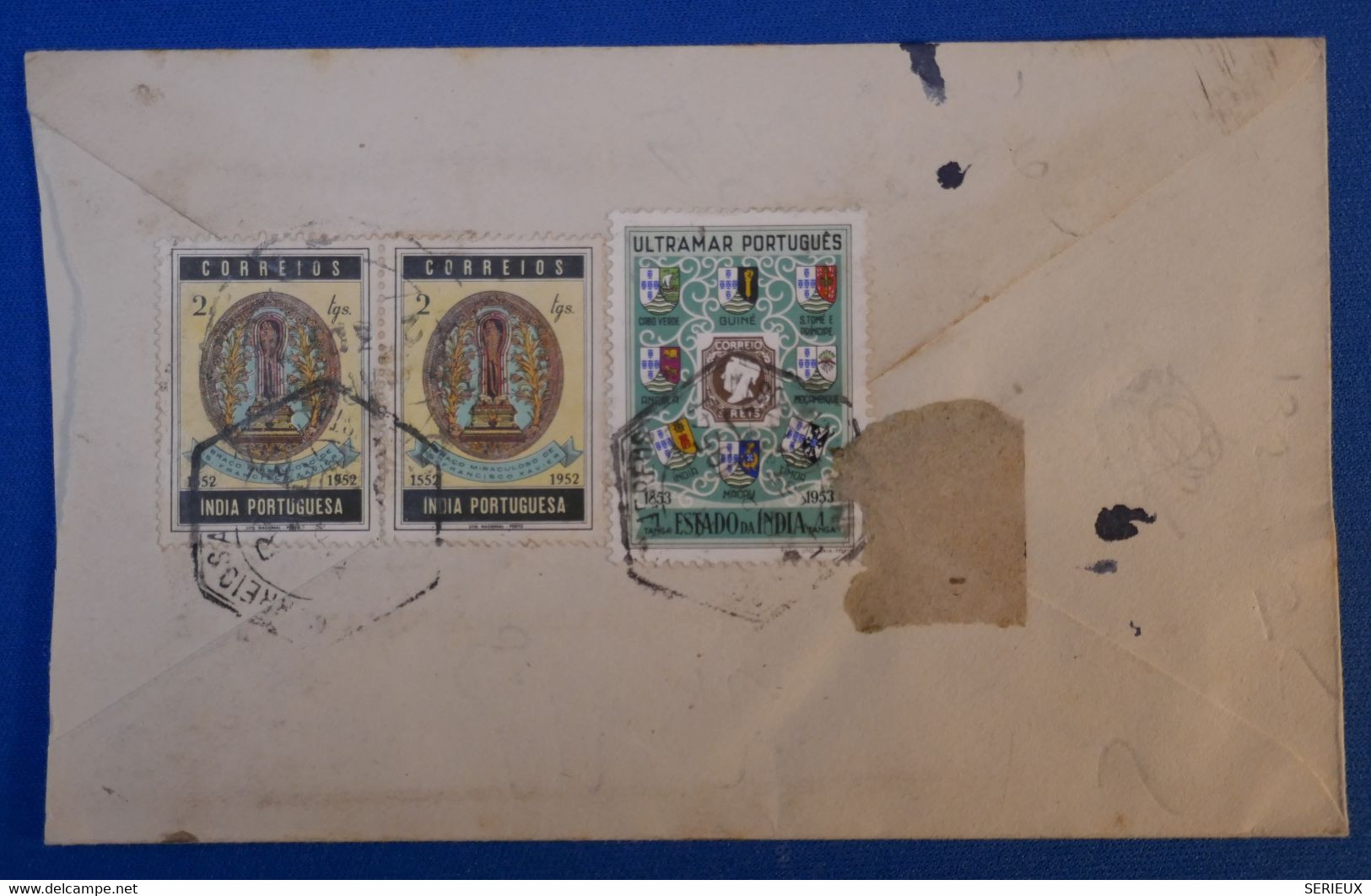 I 21 INDE PORTUGAISE BELLE LETTRE RARE 1952 GOA POUR BOMBAY + PAIRE DE T.P.+ AFFRANCH INTERESSANT - Portuguese India