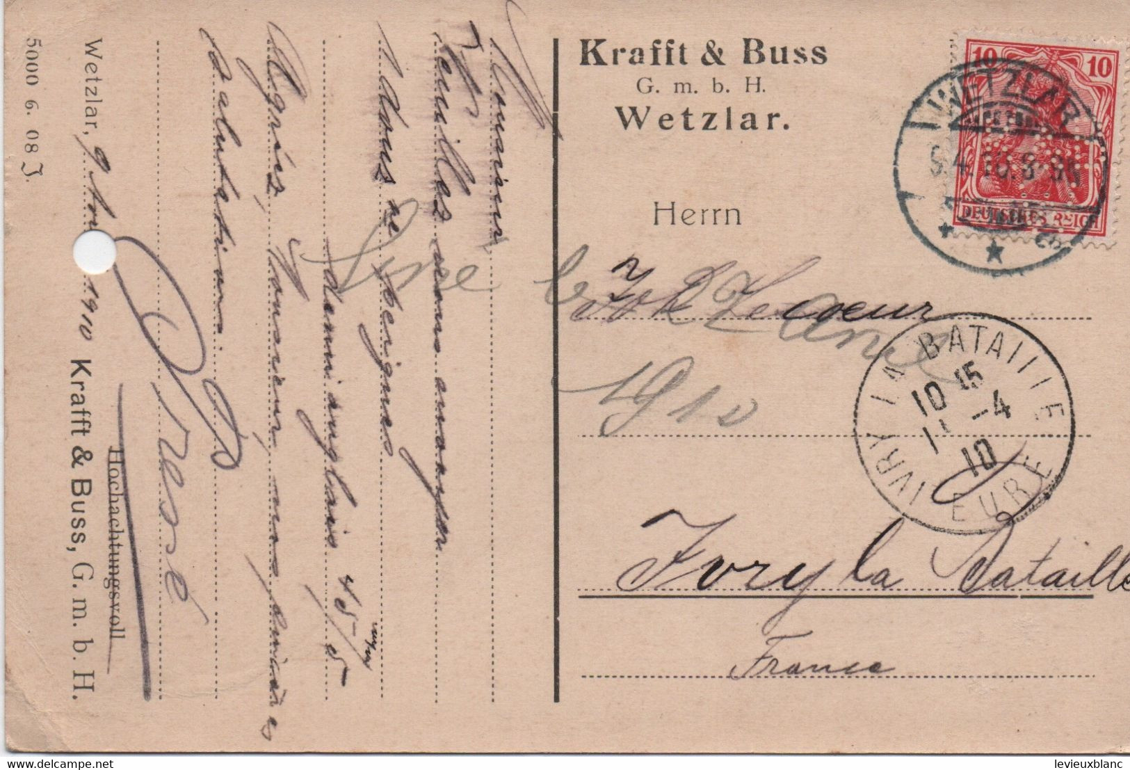 Carte Postale Sans Illustration/Krafft-Buss/ Wetzlar/Commande/LECOEUR/Fabricant De Peignes/Ivry La Bataille/1910 TIMB141 - Wetzlar