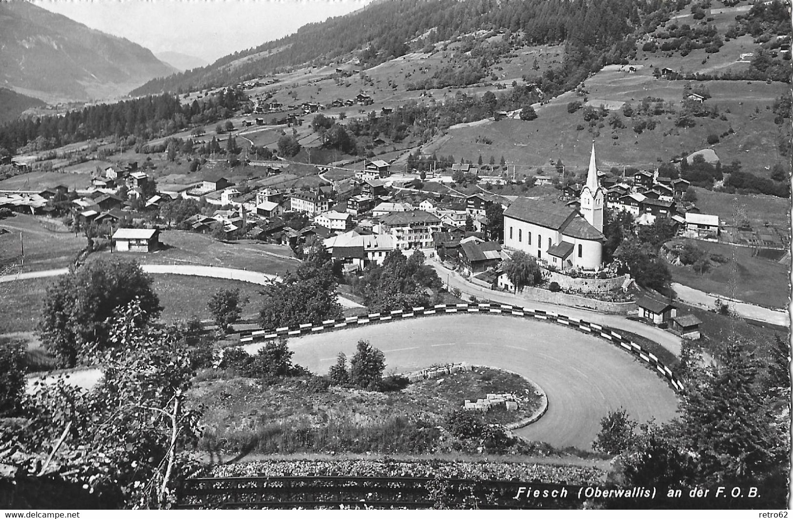 FIESCH → F.O.B Und Strassenführung Ober Halb Fiesch, Fotokarte Ca.1950 - Fiesch