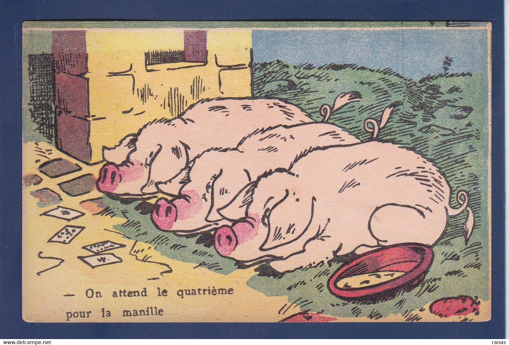 CPA Cochon Pig Surréalisme Non Circulé Position Humaine Jeu De Cartes - Pigs