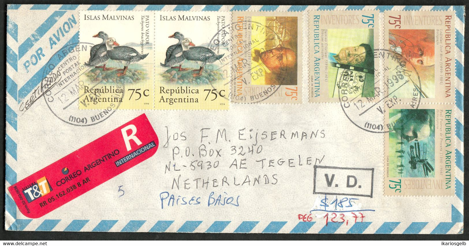 ARGENTINA Argentinien 1988 R-Brief 6-fach Marken-frankiert Recommandée étranger Einschreiben Ausland Registered Abroad - Luftpost