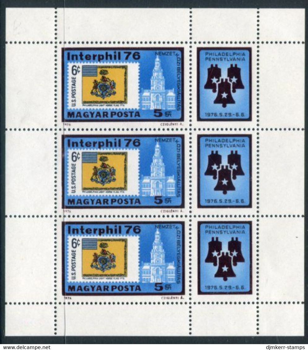HUNGARY 1976 INTERPHIL Stamp Exhibition Sheetlet MNH / **.  Michel 3122 Kb - Blocchi & Foglietti