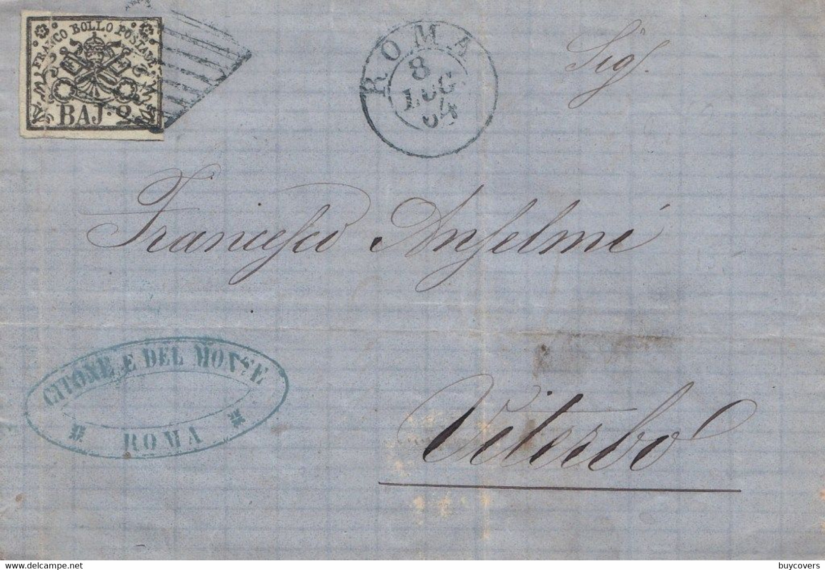 2135 - PONTIFICIO - Lettera Con Testo Del 1864 Da Roma A Viterbo Con 2 Baj Bianco Verdastro . VARIETA' - - Papal States