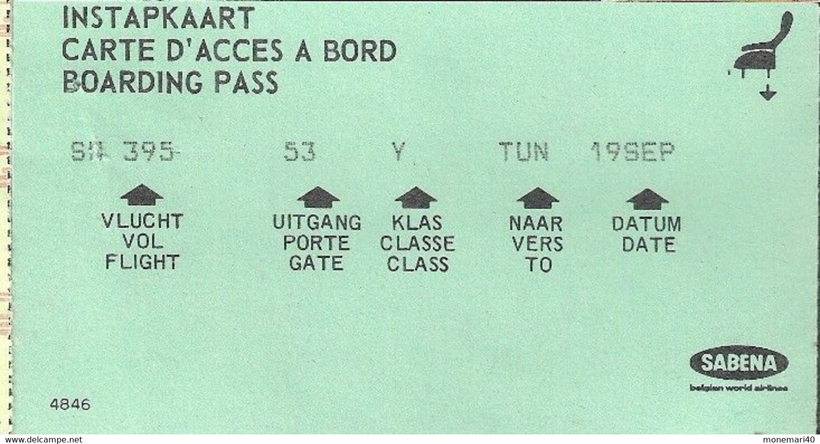 BELGIQUE - SABENA - BRUXELLES-TUNISIE (19.091980) - Tarjetas De Embarque