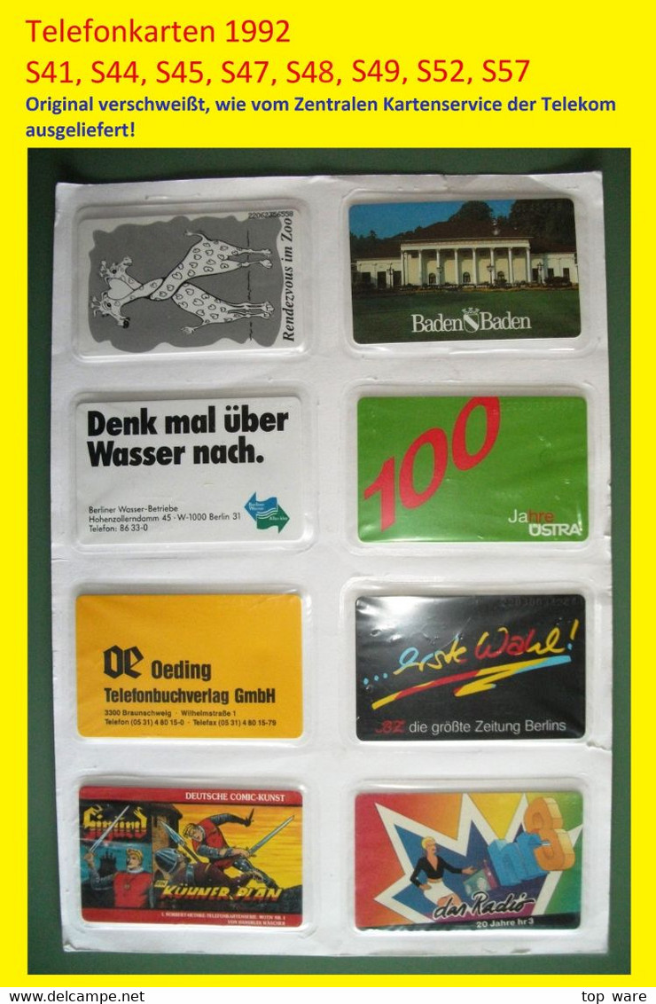8 Telefonkarten Aus 1992 - S41 S44 S45 S47 S48 S49 S52 S57  - Original Verschweißt Vom Zentralen Kartenservice - [6] Sammlungen