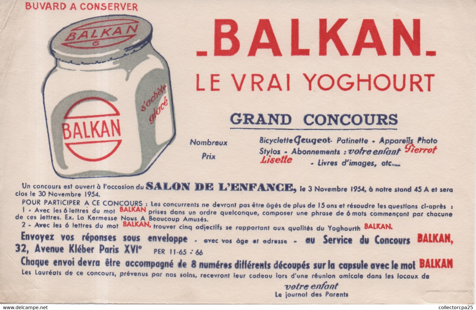 Buvard Balkan Le Vrai Yoghourt Salon De L'enfance Grand Concours - Produits Laitiers