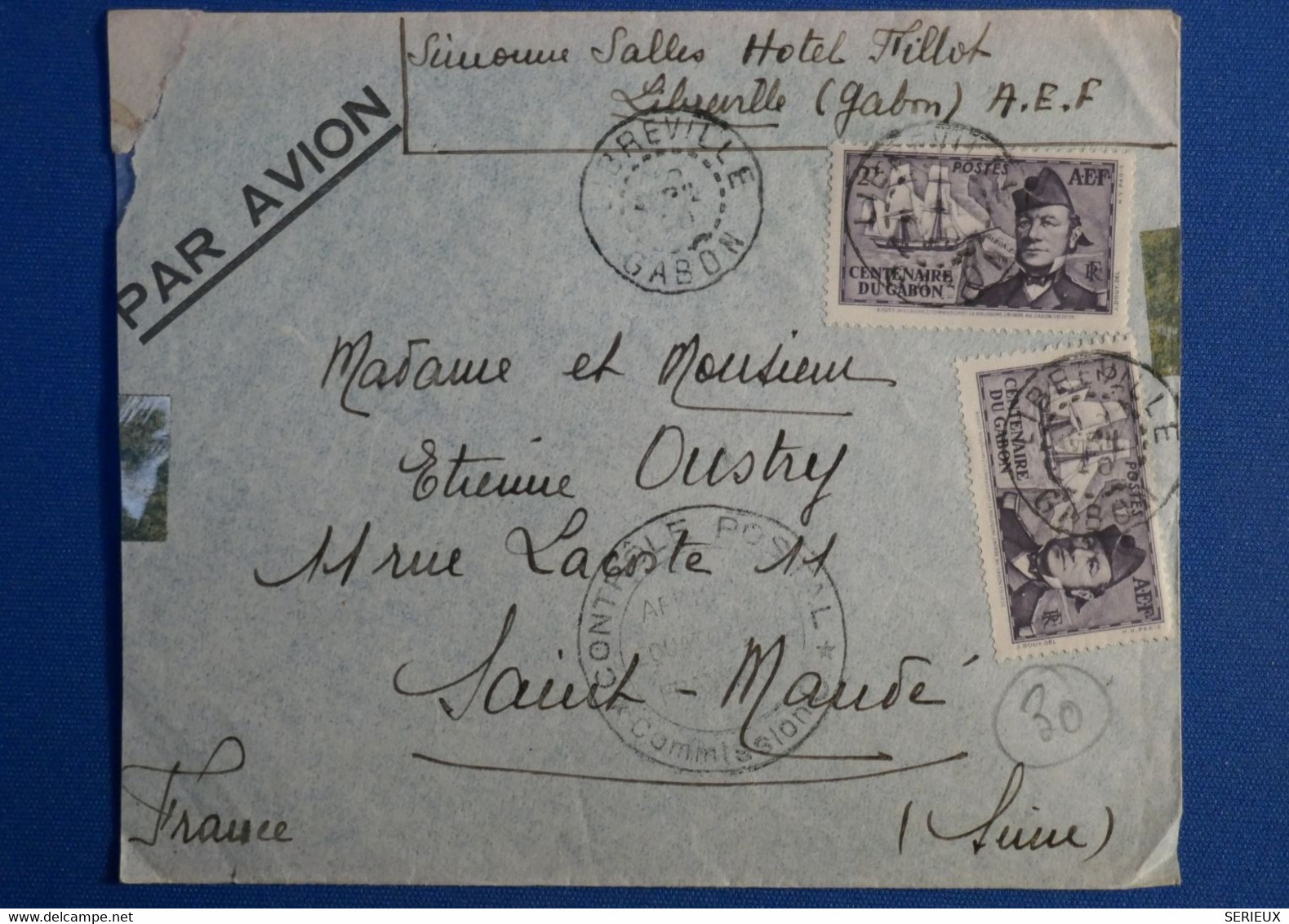 O20 AEF GABON BELLE LETTRE 1940 LIBREVILLE POUR ST MANDE FRANCE +AFFRANCH INTERESSANT - Storia Postale