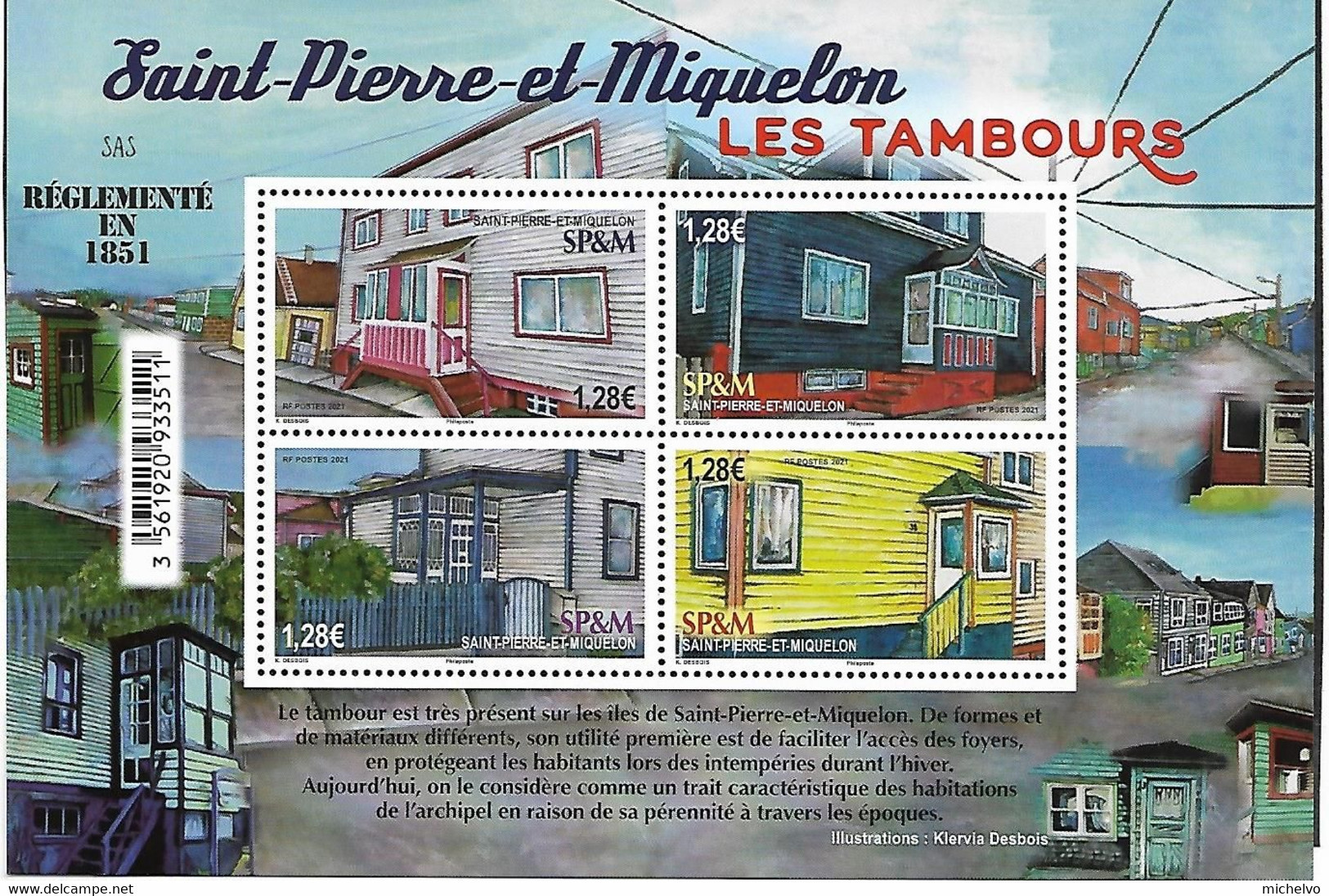 SP & M 2021 - Yv N° F1263 ** - Bloc " Les Tambours" (timbres 1263 à 1266) - Unused Stamps