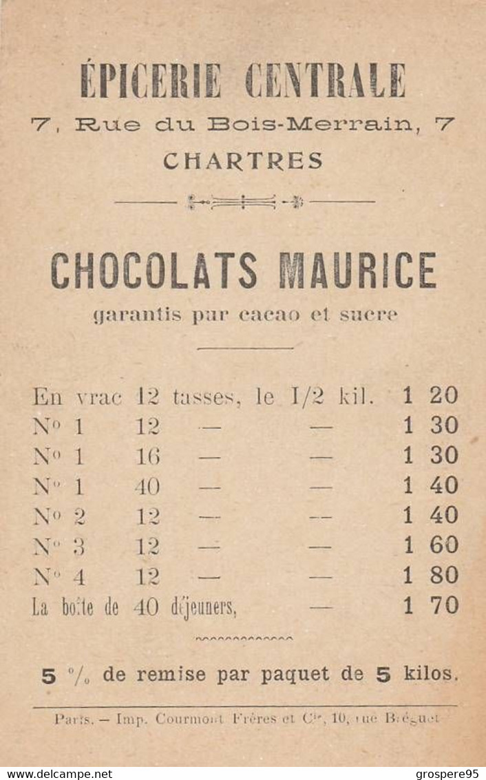 CHOCOLATS MAURICE CHARTRES EPICERIE CENTRALE  8 CARTES RARES - Sonstige & Ohne Zuordnung
