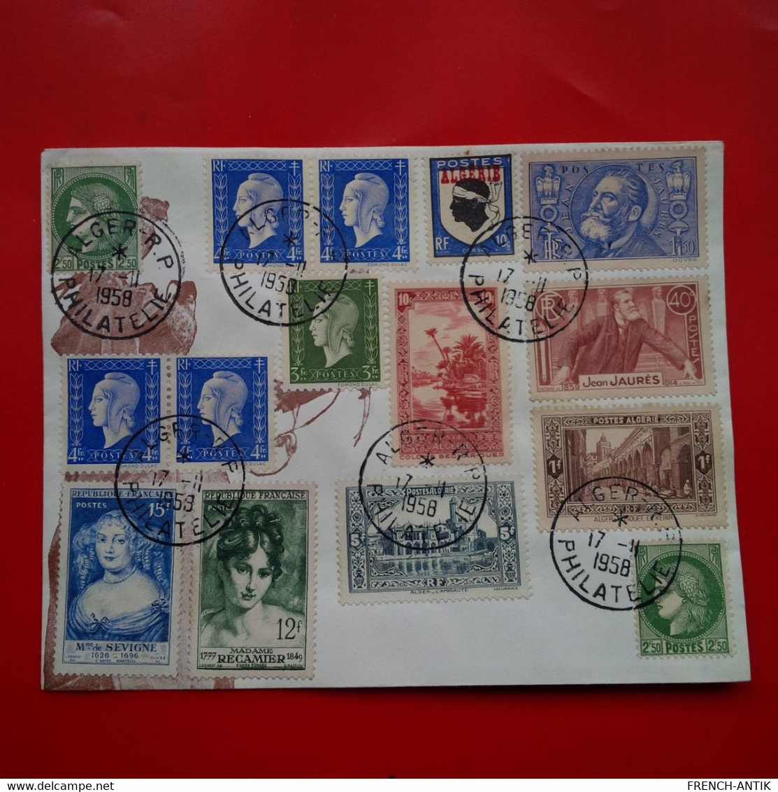 LETTRE ALGERIE RECOMMANDE ALGER BOURSE POUR CENDREY ACCUMULATION DE TIMBRES - Lettres & Documents