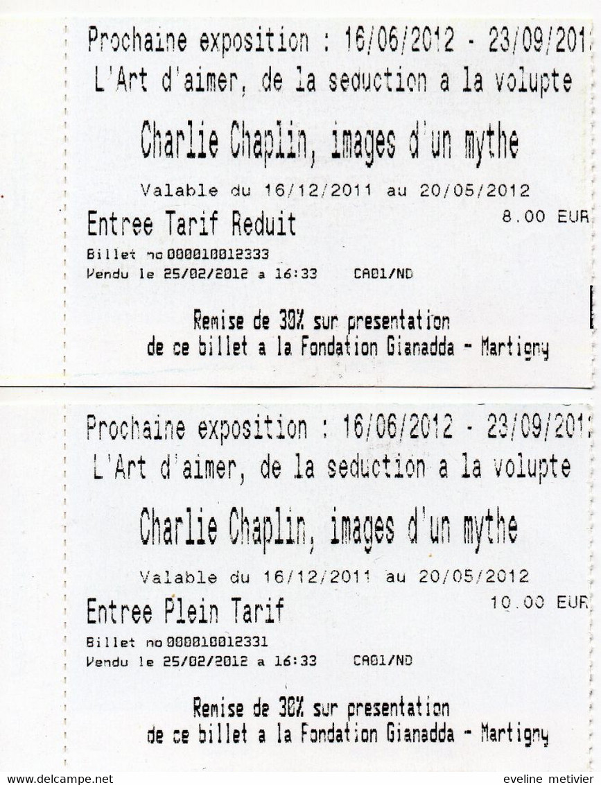 EVIAN PALAIS LUMIERE 2 TICKETS 2012 - Tickets - Entradas