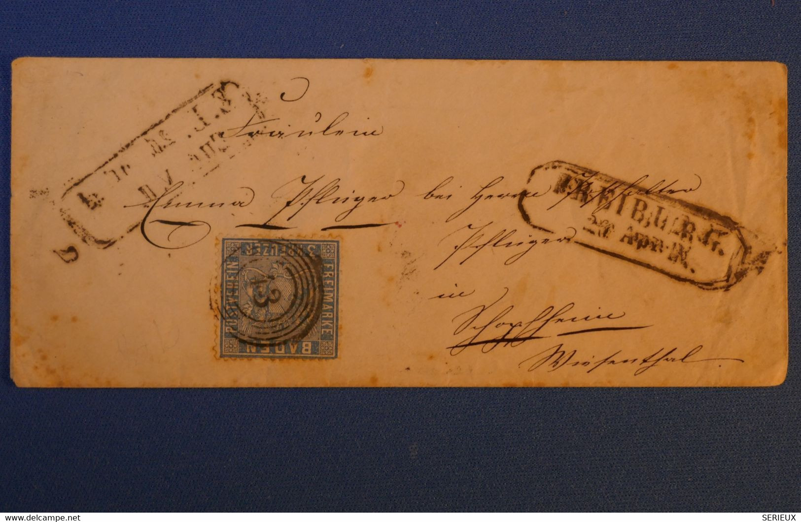 I 22 BADEN BELLE LETTRE 1861 PETIT BUREAU FREIBURG POUR SCHOPFHEIM ALLEMAGNE+ AFFRANCHISSEMENT INTERESSANT - Storia Postale