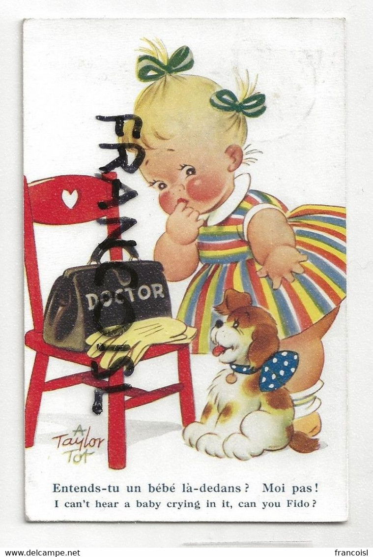 Petite Fille, Chien, Mallette De "Doctor". "Entends-tu Un Bébé?..." 1957. Signée Taylor - Taylor
