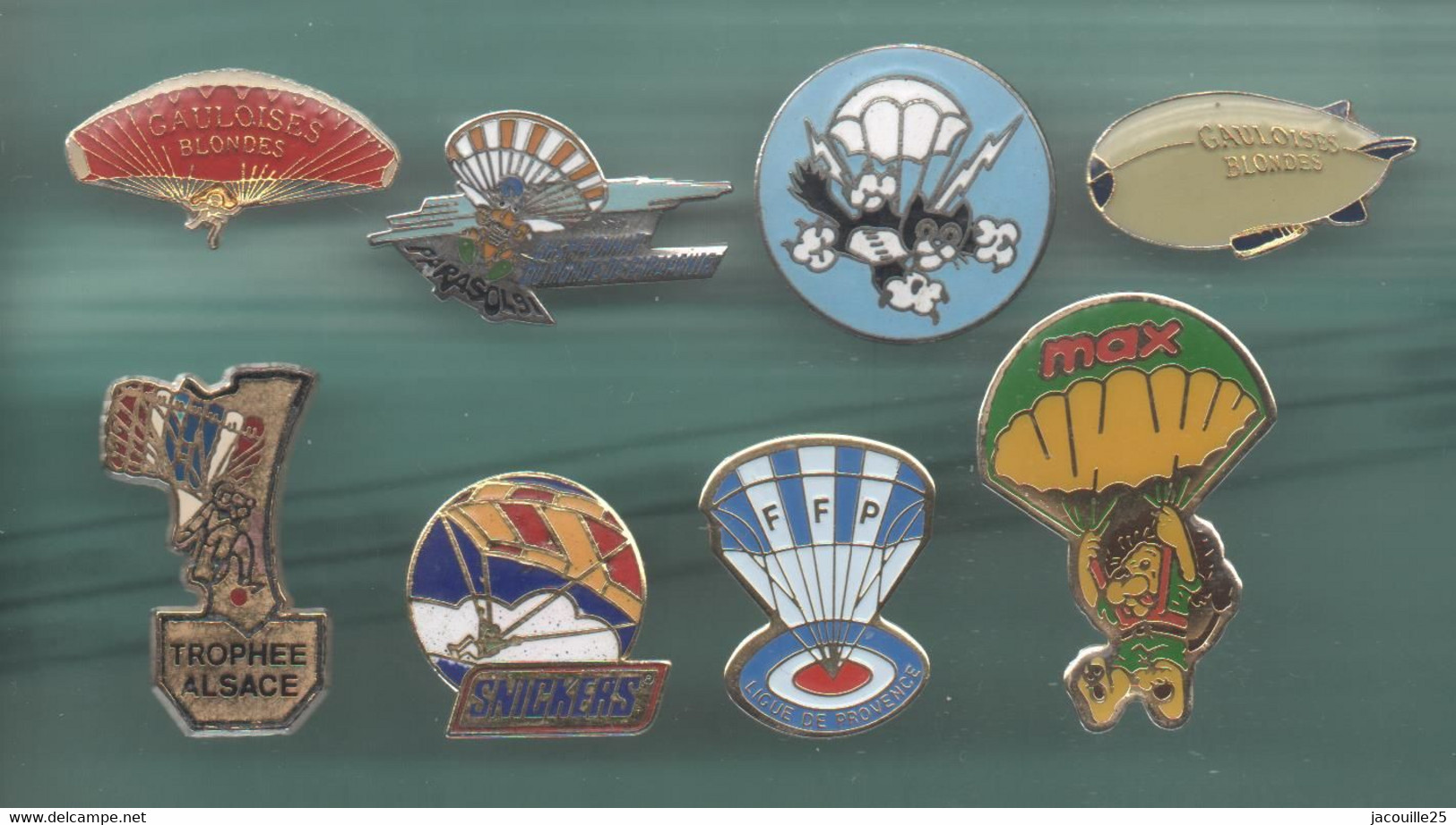 PINS PIN'S 338 PARACHUTISME MILITAIRE CHAT DISNEY CHAMPIONNAT MONDE SNICKERS ALSACE FFP DIRIGEABLE  LOT 8 PINS - Montgolfières