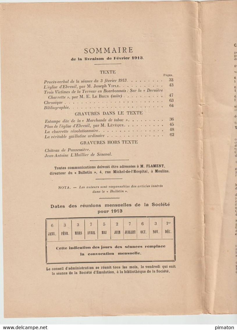 BULLETIN De La SOCIETE D'EMULATION DU BOURBONNAIS   ANNEE 1913 - No 2   RARE - Bourbonnais