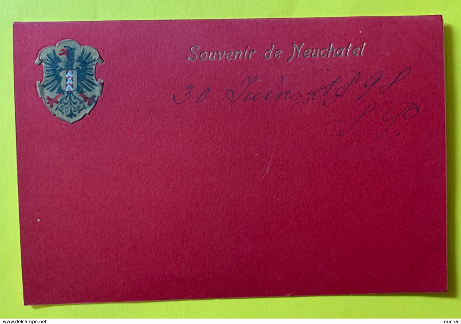 16112 - Souvenir De Neuchâtel  En 1898 Armoiries Dorées Sur Carton Rouge - Neuchâtel