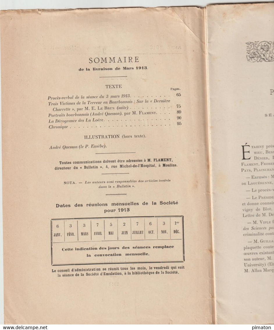 BULLETIN De La SOCIETE D'EMULATION DU BOURBONNAIS   ANNEE 1913 - No 3   RARE - Bourbonnais