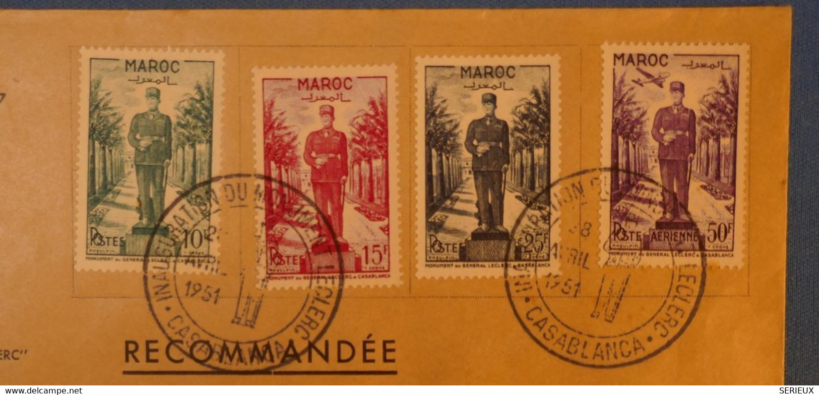F2 MAROC BELLE LETTRE RECOM.1951 CASABLANCA POUR RABAT . FRANCE LIBRE+LECLERQ++ PA ++ AFFRANCHISSEMENT PLAISANT - Lettres & Documents