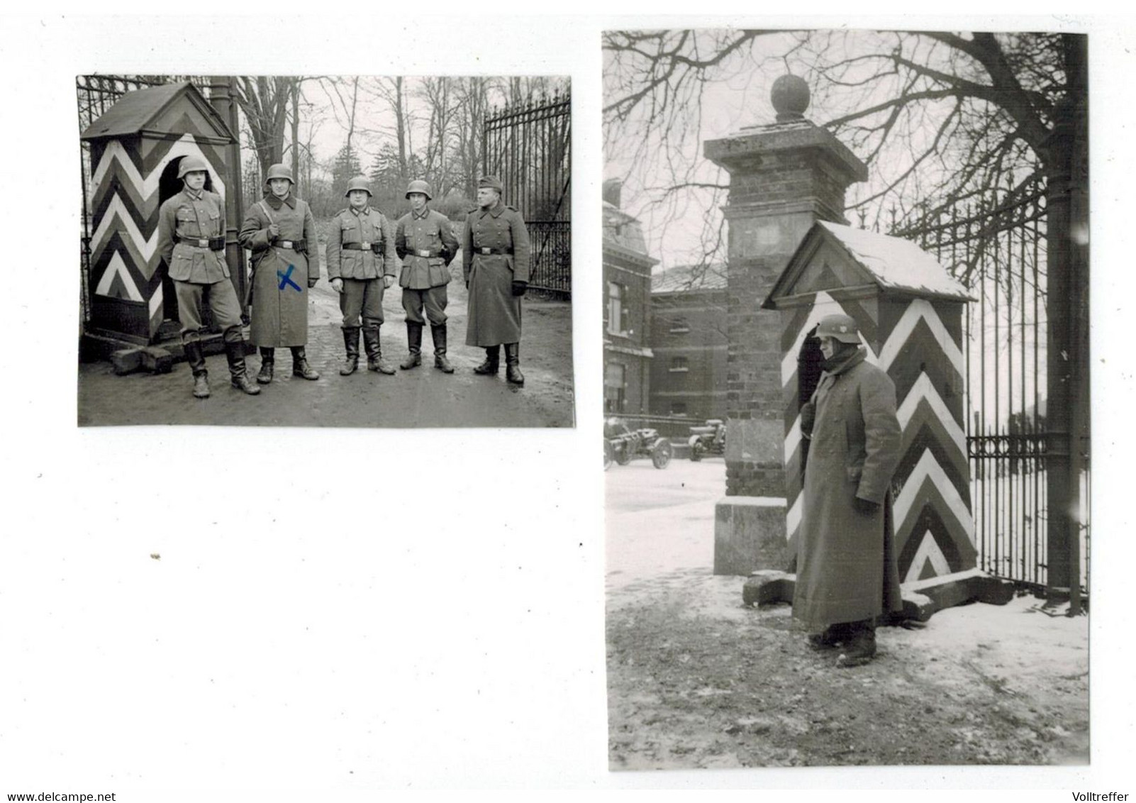 2x Orig. Foto Um 1941 2. WK Wehrmacht, Wachsoldat Kaserne Gembloux Wallonien Belgien, Wachhäuschen, Technik - 1939-45