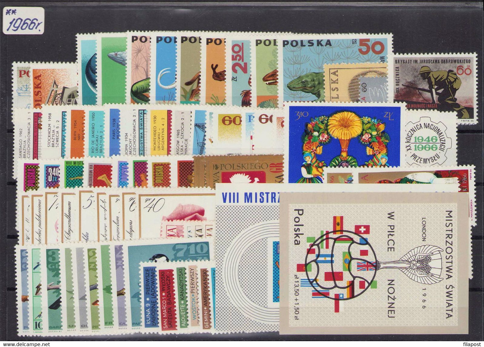 Poland 1966 Full Year / WWII, Sports, Football, Prehistoric Animals, Dinosaurs, Birds, Flowers MHN ** - Años Completos