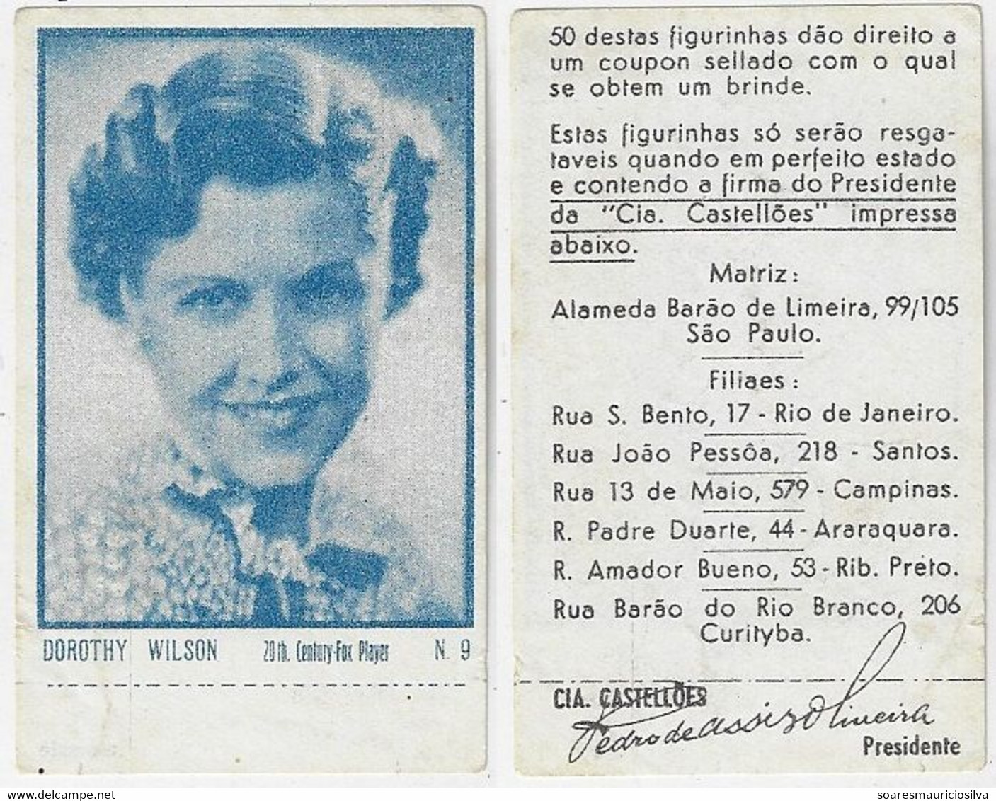 Brazil 1930s Cigarette Castellões Card No. 9 Actress Dorothy Wilson Size 4,2x6,8 Cm Cinema Movie Art - Sigarette (marche)