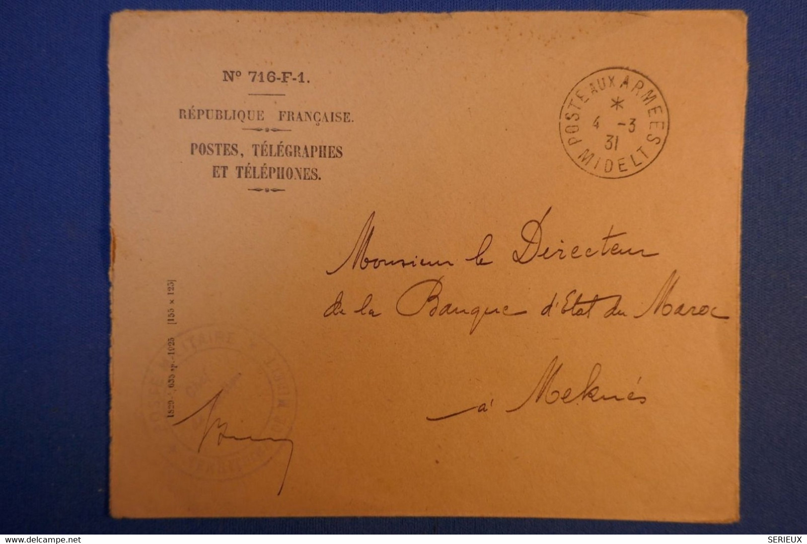 537 MAROC TERRITOIRE DE MIDELT LETTRE MILITAIRE 1931 POUR MEKNES MAROC - Storia Postale